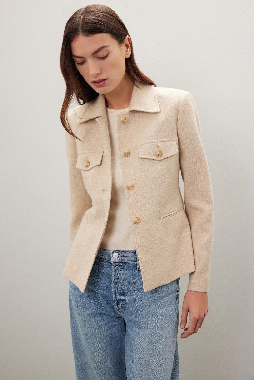 Derek Lam 10 Crosby Jasper Cream Wool Utility Button Front Blazer Jacket Size 6